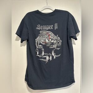 Men’s Sz: Large Semper Fi USMC Chrome Bulldog Graphic Black Short Sleeve Tee.